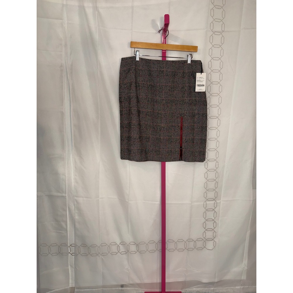 WORTH NEW YORK Plaid Pencil Skirt Black Simply Red Front Slit Size 14